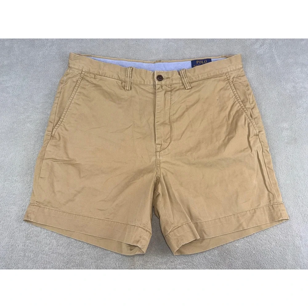 Polo Ralph Lauren Mens 33 Khaki Tan Stretch Classic Fit Chino Shorts Pony Logo